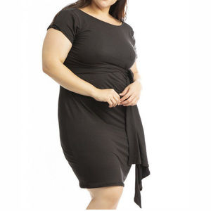 Solid Black Midi Silhouette Short Sleeve Dress